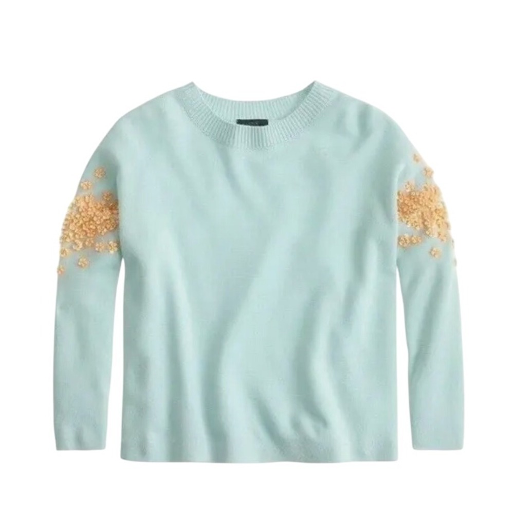 J.Crew Sequin Flower Embellished Wool Blend Sweater XL Soft Mint